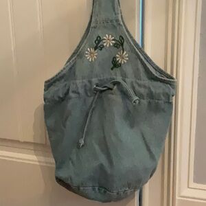 Denim Floral Embroidered Bag